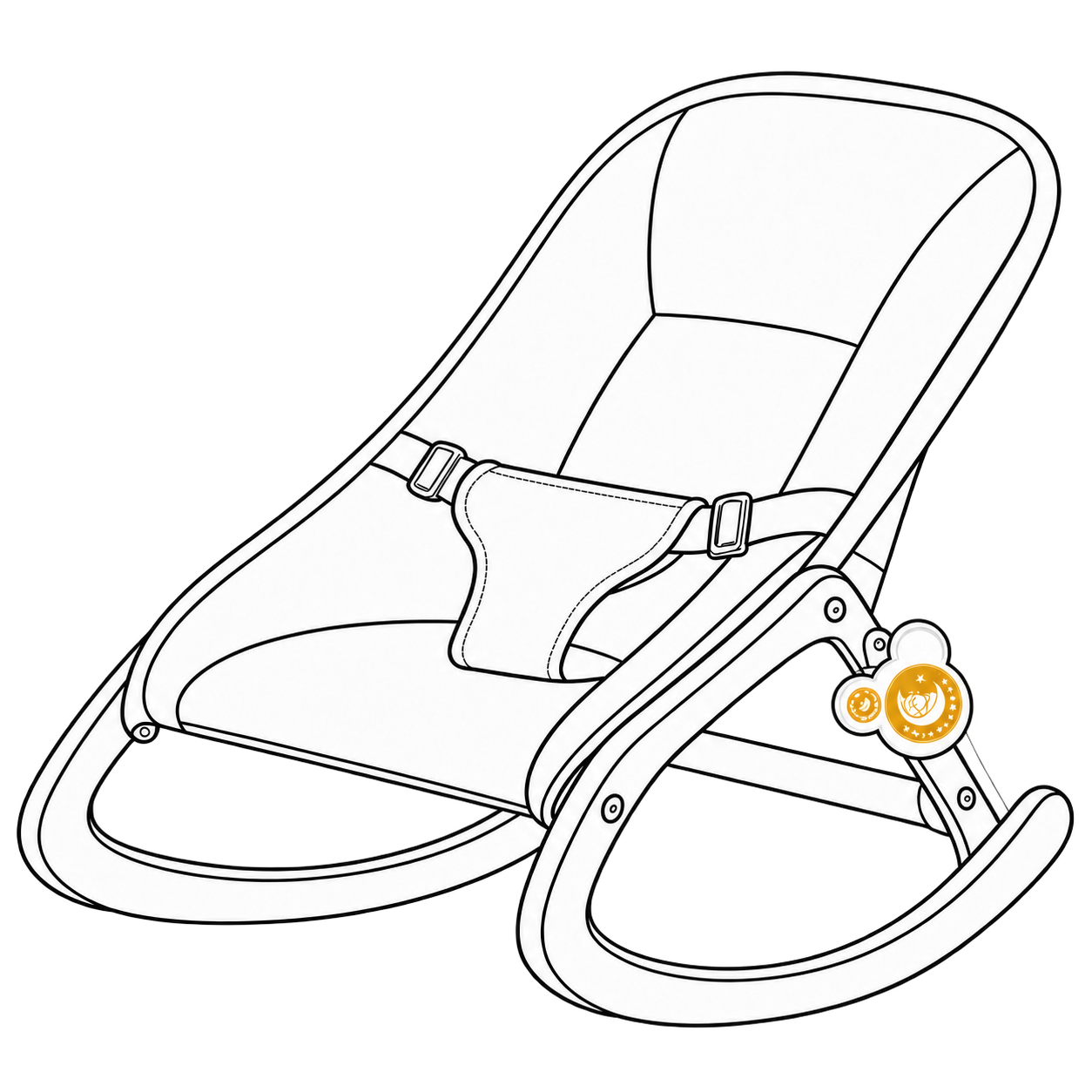 Holzwippe mit ROCK your BABY an der seitlichen Holzstrebe zwischen oberer und hinterer Schraube